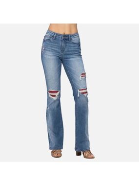 Judy Blue Plaid Patch Mid Rise Boot cut Jeans Sz 18W